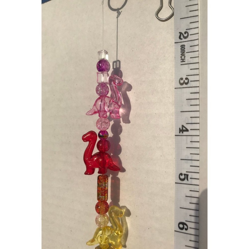 Dinosaur Beaded Suncatcher Rainbow Purple Crystal Prism Hanging Patio Decor - Picture 7 of 9